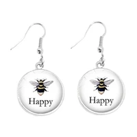 fashion 2019 new ladies cute bee earrings mini cartoon bee glass convex round children girl ear ornaments gift jewelry