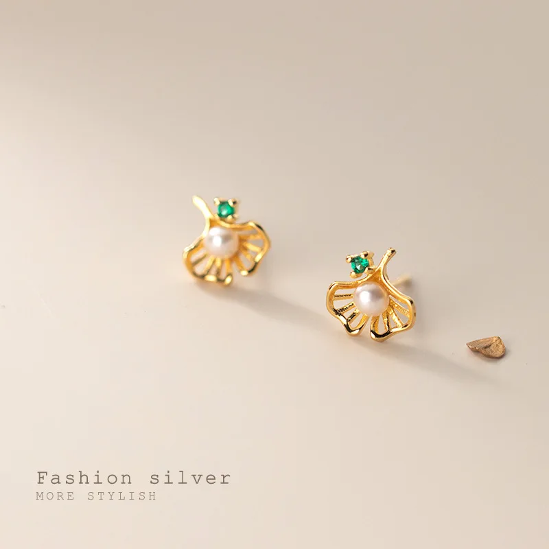 Женские серьги гвоздики в виде гинкго Dreamhonor из стерлингового серебра с голубым