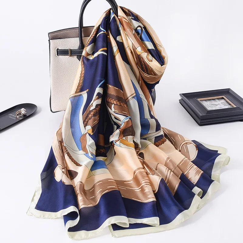 

2021 Summer Sunscreen 180X90CM Silk Scarves Fashion Print Handkerchief Korean Popular Stripe Shawls Lady Dustproof Beach Towel