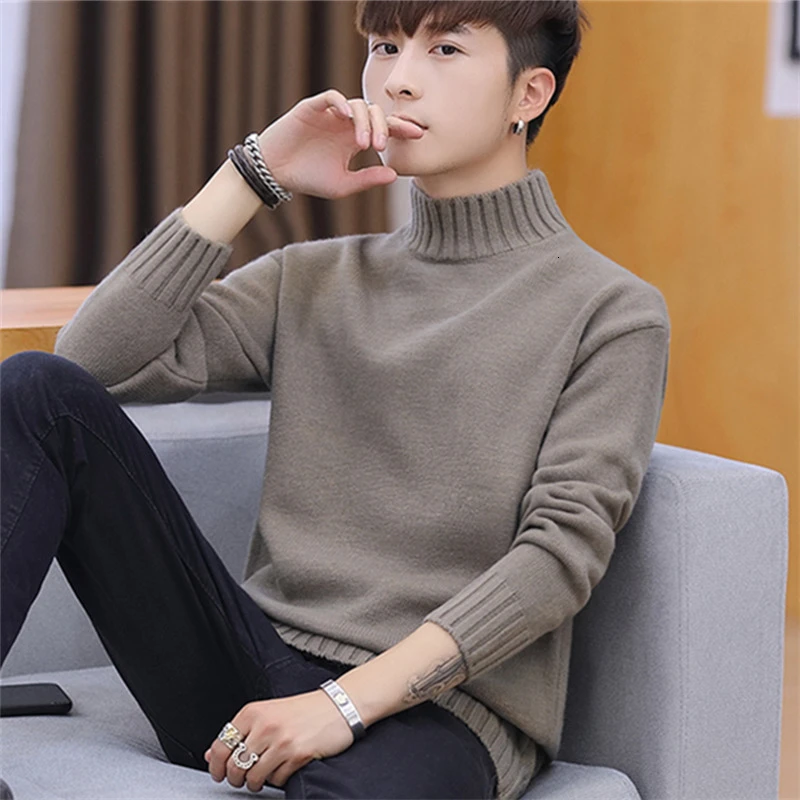 2019 Men Winter Tall Throat Thick Hot Trui Slim Fit Double collar Men's sweaters Male Cultivate one's morality | Мужская одежда