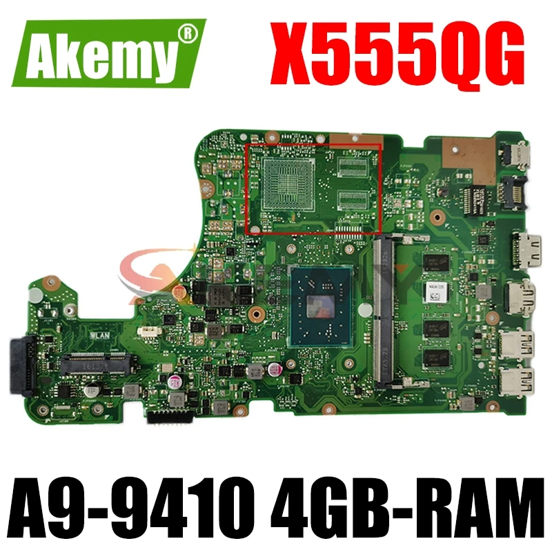 

Akemy X555QG Laptop motherboard for ASUS X555BA X555BP X555B X555Q original mainboard 4GB-RAM A9-9410 CPU GM