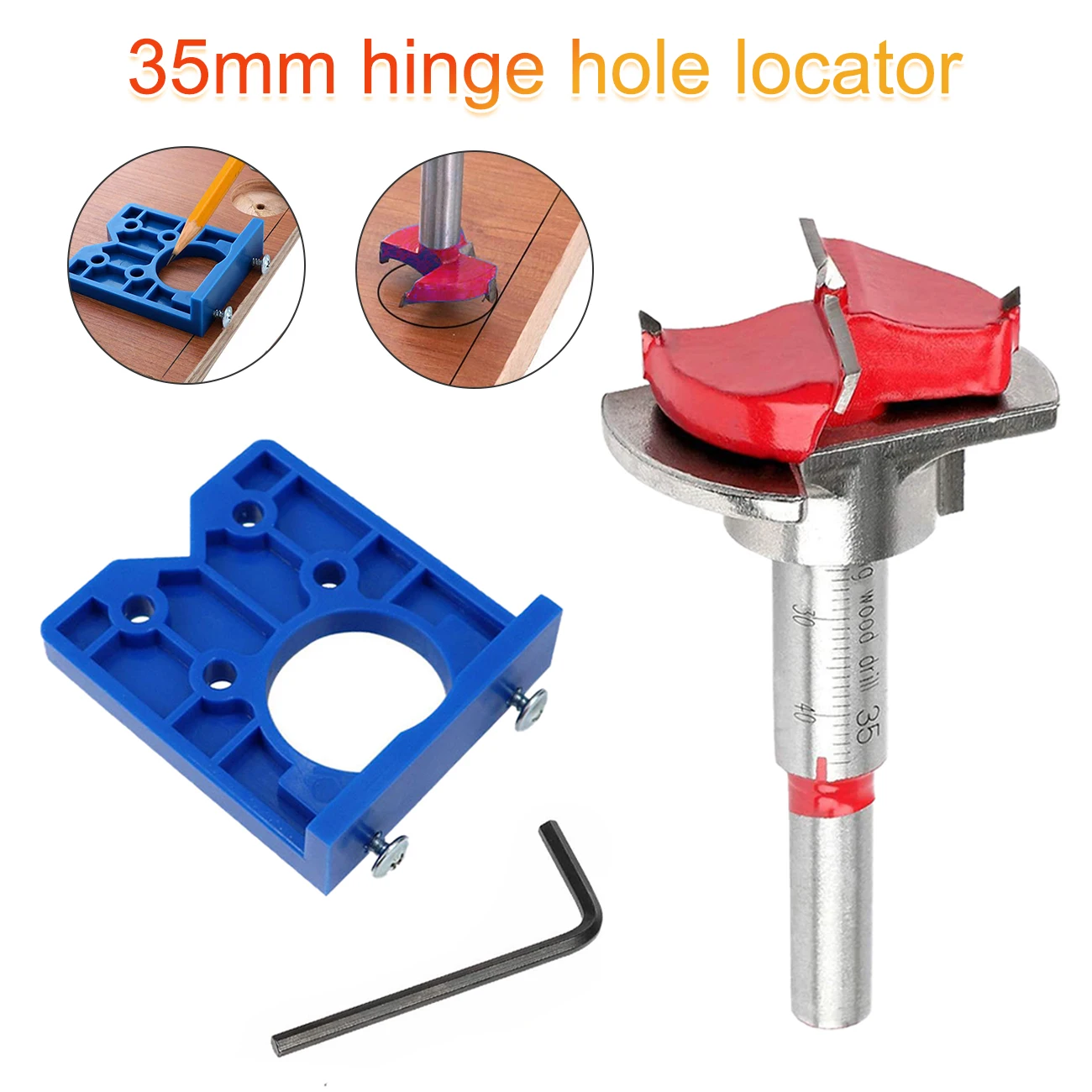 

35mm Hinge Hole Drilling Guide Locator Hinge Drilling Jig Drill Bits Woodworking Door Hole Opener Cabinet Accessories Tool