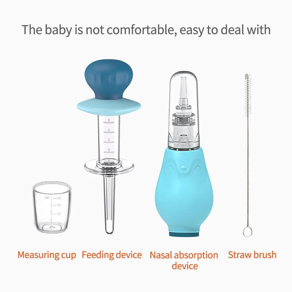 

4pcs Baby Caring Kit Medicine Feeder Nasal Baby Healthcare Essentials Set Home Infant Care Aspirator Straw Brush Measure Cup