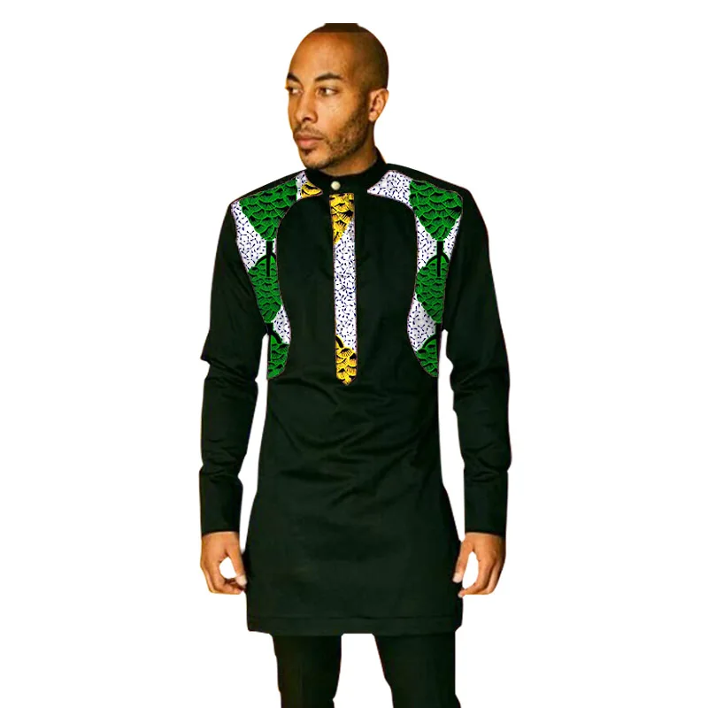 Patchwork men's africa clothing men dashiki shirts stand collar fashion long sleeve shirt custom made african clothes | Мужская