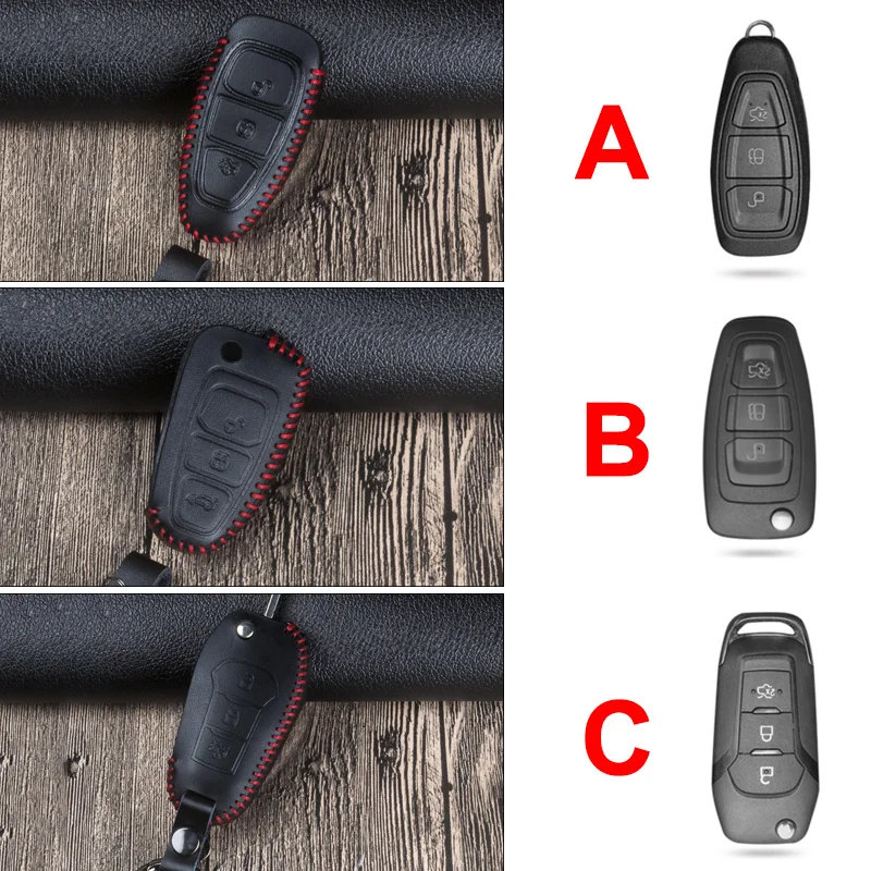Чехол для ключей из натуральной кожи с дистанционным управлением Ford Fiesta Focus 3 4 ST MK3