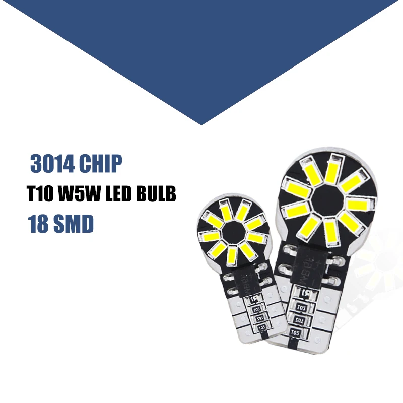 

T10 W5W 3014 Chips LED Light 12V 6000K 168 194 Interior Lights Auto Bulbs Signal Lamp Dome Reading License Plate Light 18SMD
