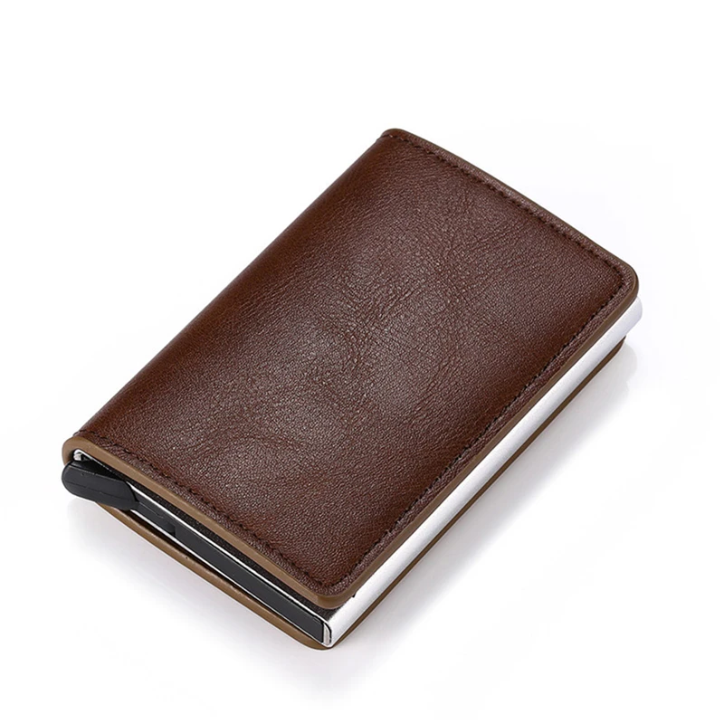 

Metal Business Bank Card Case Wallet Men's Wallet Name Card Holder RFID PU Leather Protection Purse Holder