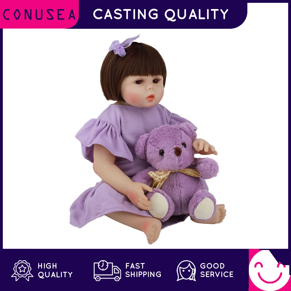 

CONUSEA 48CM Purple Skirt Soft Silicone Reborn Dolls Toys Baby Realistic Doll Reborn Toddler Bonecas Reborn Doll for Girls