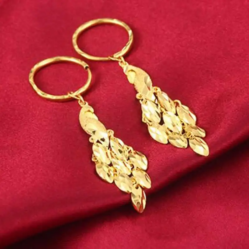 

SOLID 24K YELLOW GOLD EARRINGS WOMEN PEACOCK DANGLE EARRINGS 10.48G