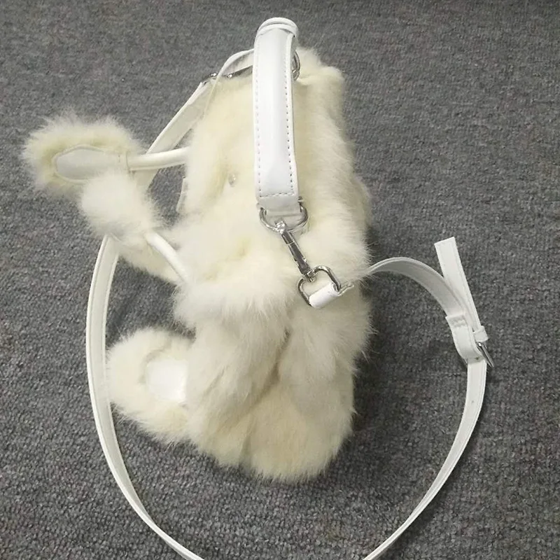 Женская модная повседневная простая винтажная сумка на плечо с кроличьим мехом и