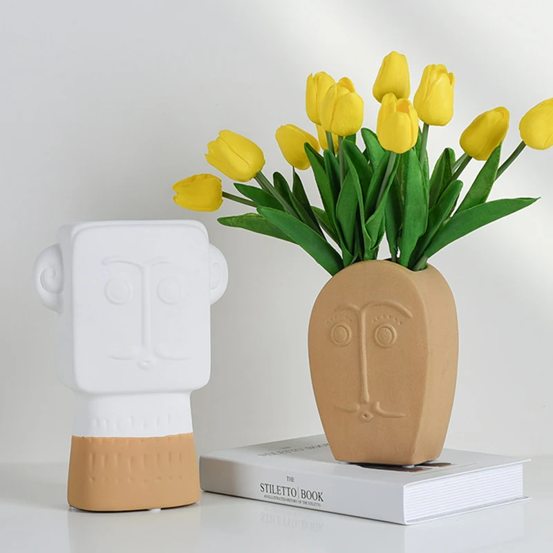 

Скандинавская керамическая гидропонная ваза Ins с человеческим лицом, простая гостиная, Цветочная композиция, сушеные цветы, украшения для д...