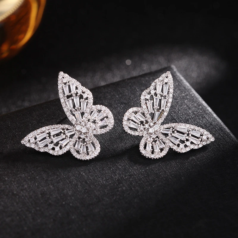 

Loredana High quality Cute pink zircon golden dreamy girl flying butterfly stud earrings Creative Handmade Fine Jewelry