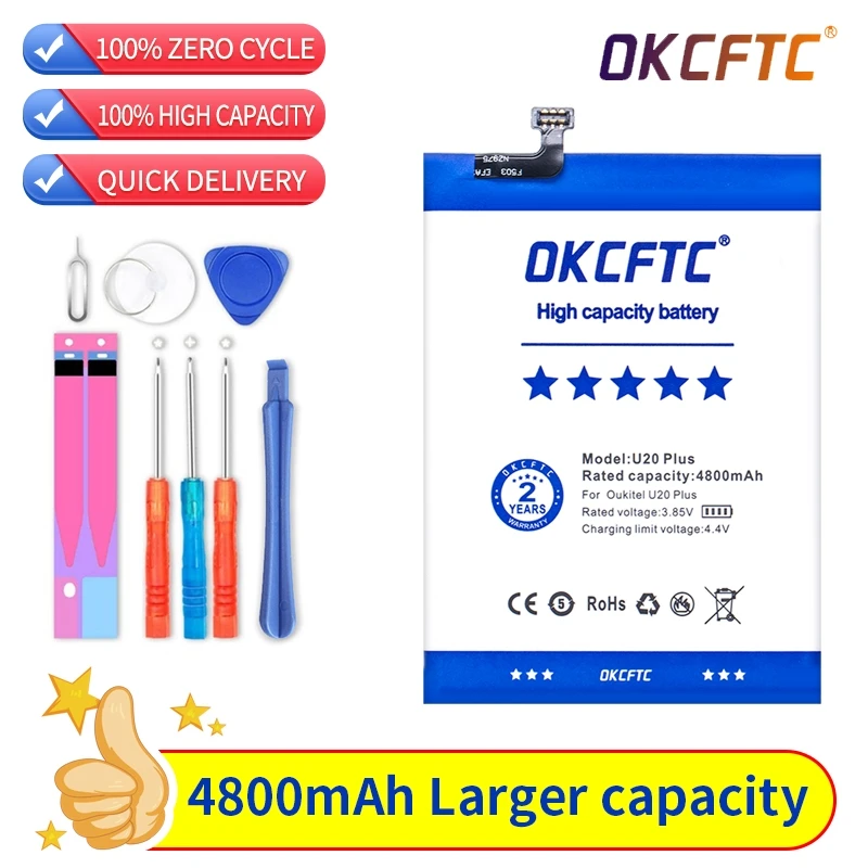 

OKCFTC Original for Oukitel U20 Plus Battery High Capacity 4800mAh Battery Backup Replacement for Oukitel U20 Plus Smart Phone