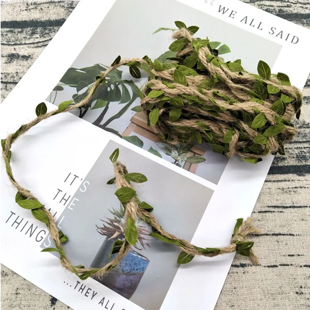 Tree green 2 м 5 м имитация зеленых листьев плетение пеньковая веревка DIY Свадьба День рождения свадебное украшение из ротанга подарочная упаковка букета 5 мм - Цвет: Tree green