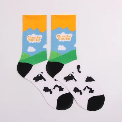 

2Pairs Set Blue Sky White Clouds Men Women Cloud Socks Dairy Cattle Japanese Kawaii All Match Women Korean College Milk Cow Farm