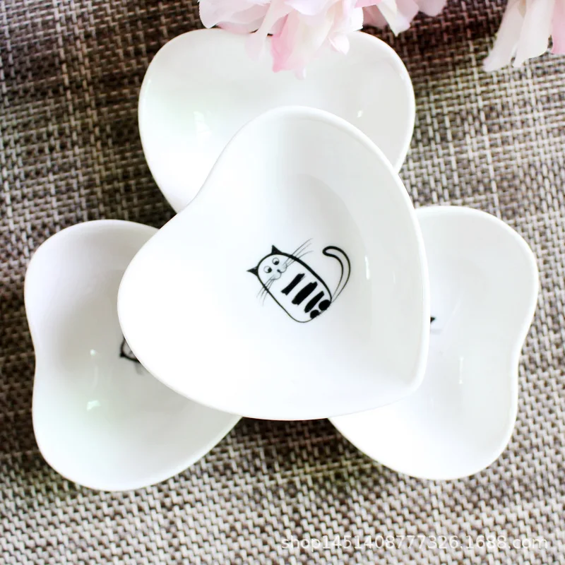 Mini Heart Shaped Ceramic Seasoning Dish Sauce Vinegar Dessert Plate Cartoon Fruit Bowl Cat Pattern Cake Tray Kitchen Tableware | Дом и сад