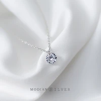 modian 2021 new fashion tiny 100 925 sterling silver round clear zircon chain necklaces pendant for women wedding jewelry gift