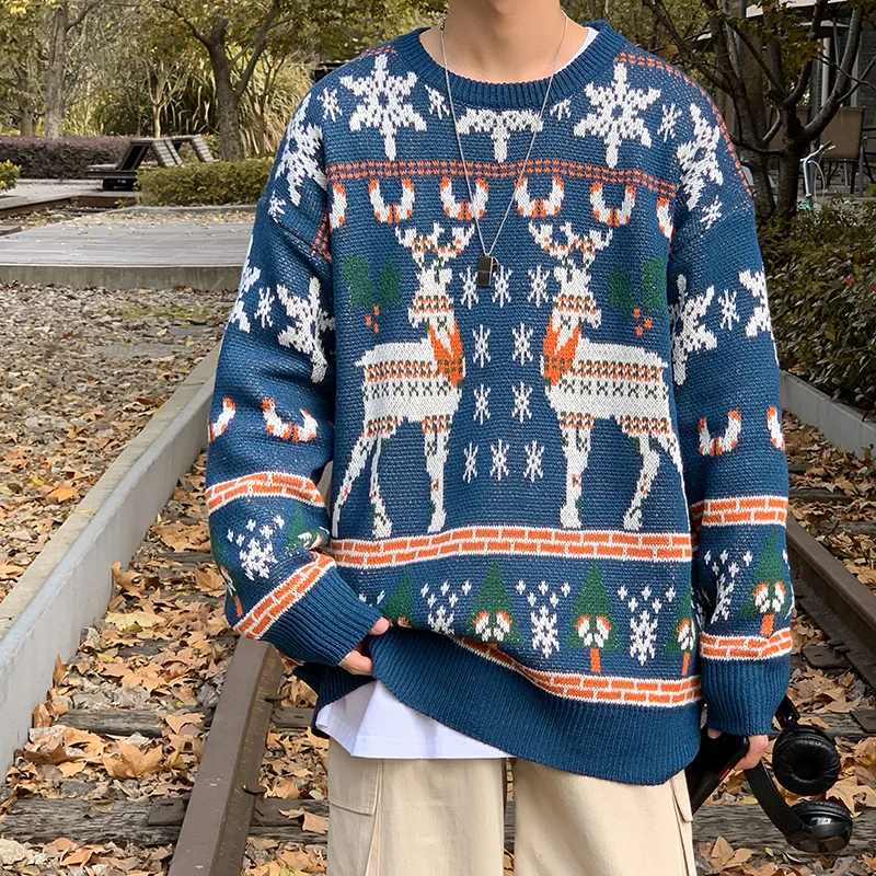 

Men's sweater new deer pattern knit sweater casual loose lovers shirt Christmas sweater men's pullover spring and autumn