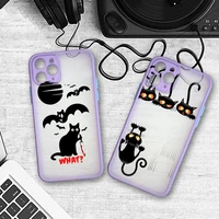 funny black cat what phone case colorful bumper shockproof trasparent for iphone 11pro max 12 mini xr x xs 8 7 plus purple cover