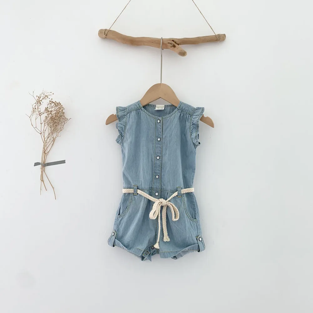 Комбинезон для маленьких девочек повседневный джинсовый комбинезон хлопковые