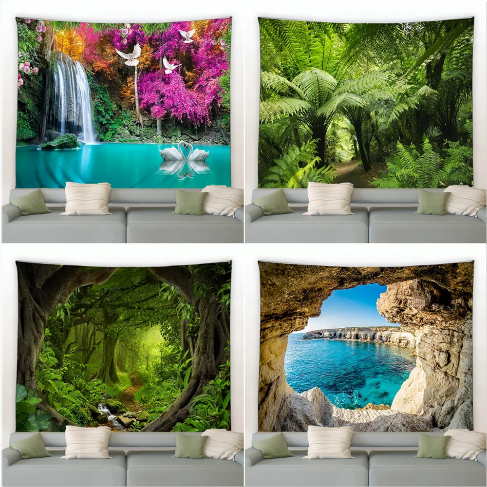 

Landscape Big Tapestry Beautiful Natural Forest Tropical Rainforest Hippie Wall Hanging Large Tapestries Bedroom Decor Blanket