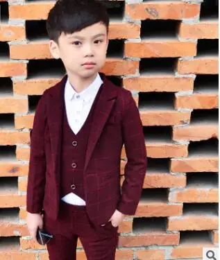 Новый осенний комплект из 3 предметов Детский костюм в клетку с блейзером на