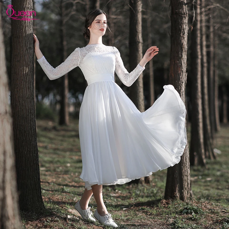 Свадебное платье белое ТРАПЕЦИЕВИДНОЕ свадебное элегантный Чай Длина с