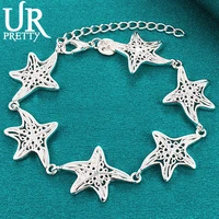 urpretty 925 sterling silver five starfish chain bracelet for women wedding engagement party jewelry