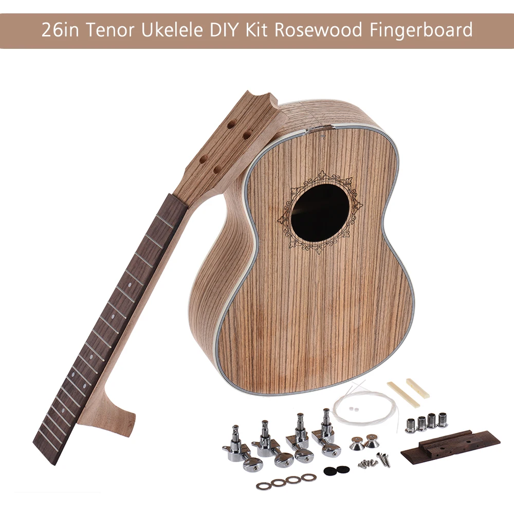 

26in Tenor Ukelele Ukulele Hawaii Guitar DIY Kit Rosewood Fingerboard with Pegs String Bridge Nut Stringed Instrument