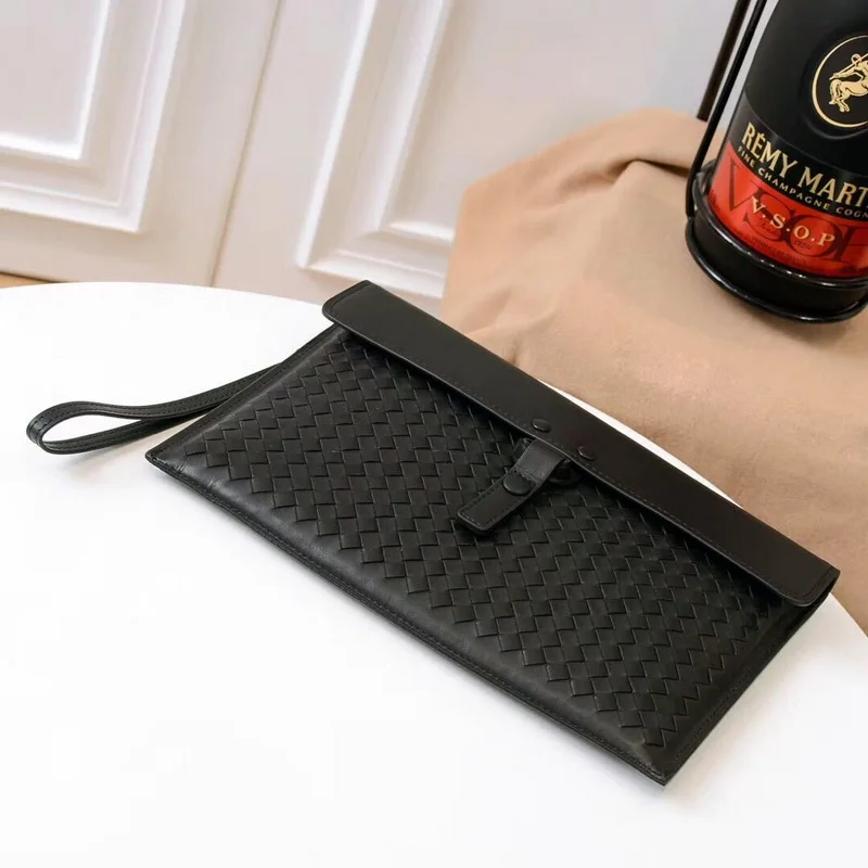 Brand Briefcase Leather Messenger Bag 100 Cowhide Woven Black Clutch Casual Envelope Bag 2021 Fashion Men's Handbag