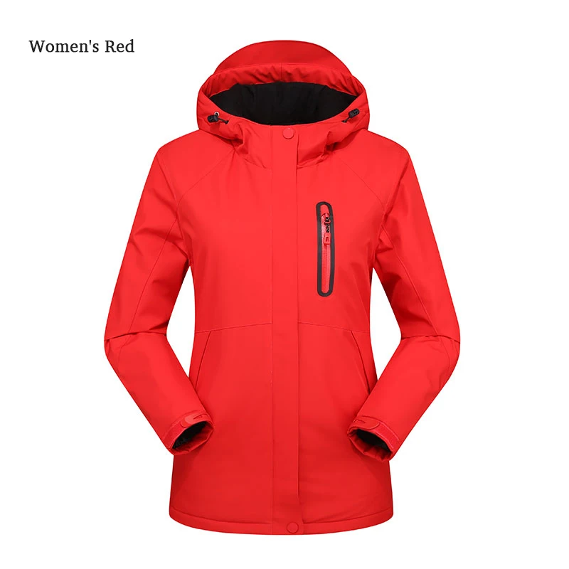 Women Red Зимняя водонепроницаемая куртка с подогревом для охоты, туризма, катания на лыжах, уличное утепленное пальто для женщин и мужчин, ветровка kurtka podgrzewana regenjacke - Цвет: Women Red