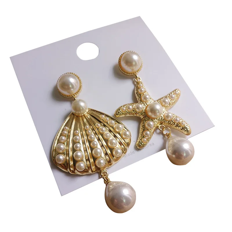 

Ins Retro Court Style Pearl Shell Starfish Long Earrings Show Tassel Exquisite Ear Ornament Female