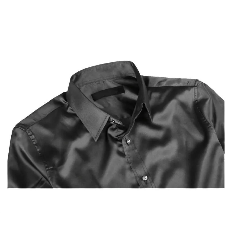 Рубашка мужская с длинным рукавом шелковая атласная мягкая сорочка повседневная