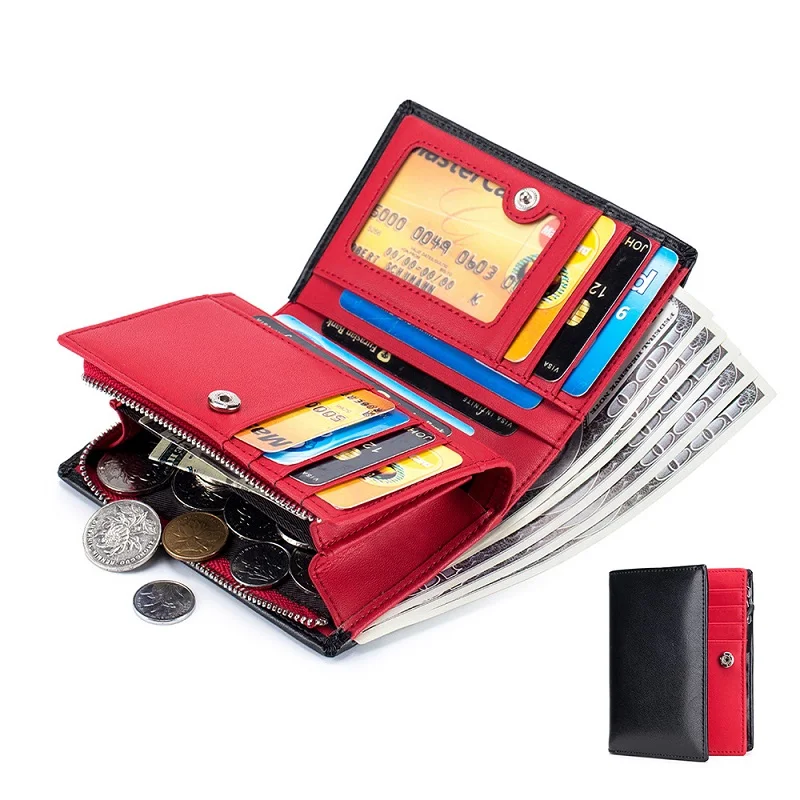 

Men's Short Wallet RFID Blocking Split Leather Purse Multi-Function Coin Purse Business Money Bag Multi-slots Card Holder