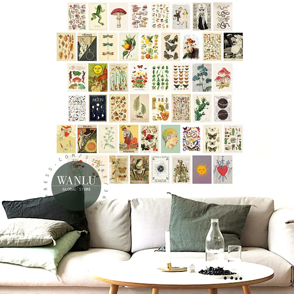 50pcs Vintage Flower Aesthetic Pictures Wall Collage Kits Antique Floral Botanical Educational Mushroom Art Home Decor - купить по