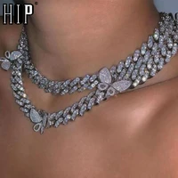 hip hop iced out 11mm paved rhinestones full miami curb butterfly cuban cz bling rapper necklace bracelet for men jewelry