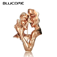 blucome alloy lovers face kiss brooches women men new fashion art kissing person party figure casual brooch lapel pins gfits