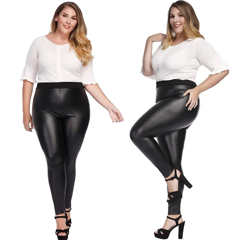 Размера плюс брюки универсальные кожаные леггинсы женские осенние с высокой