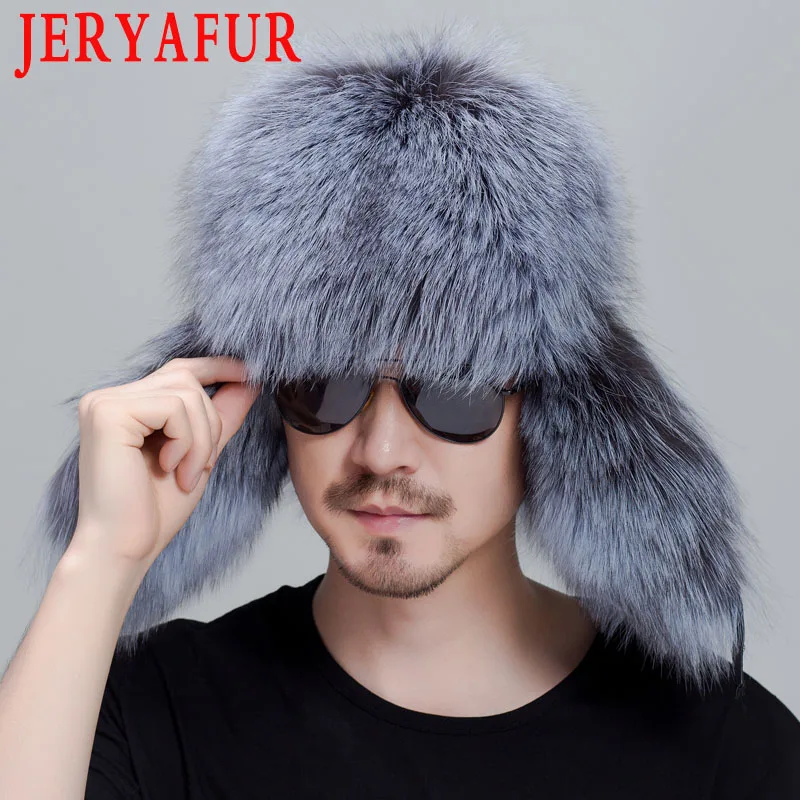 JERYAFUR русская кожаная Кожаная Шапка-бомбер мужская зимняя шапка наушники мужские