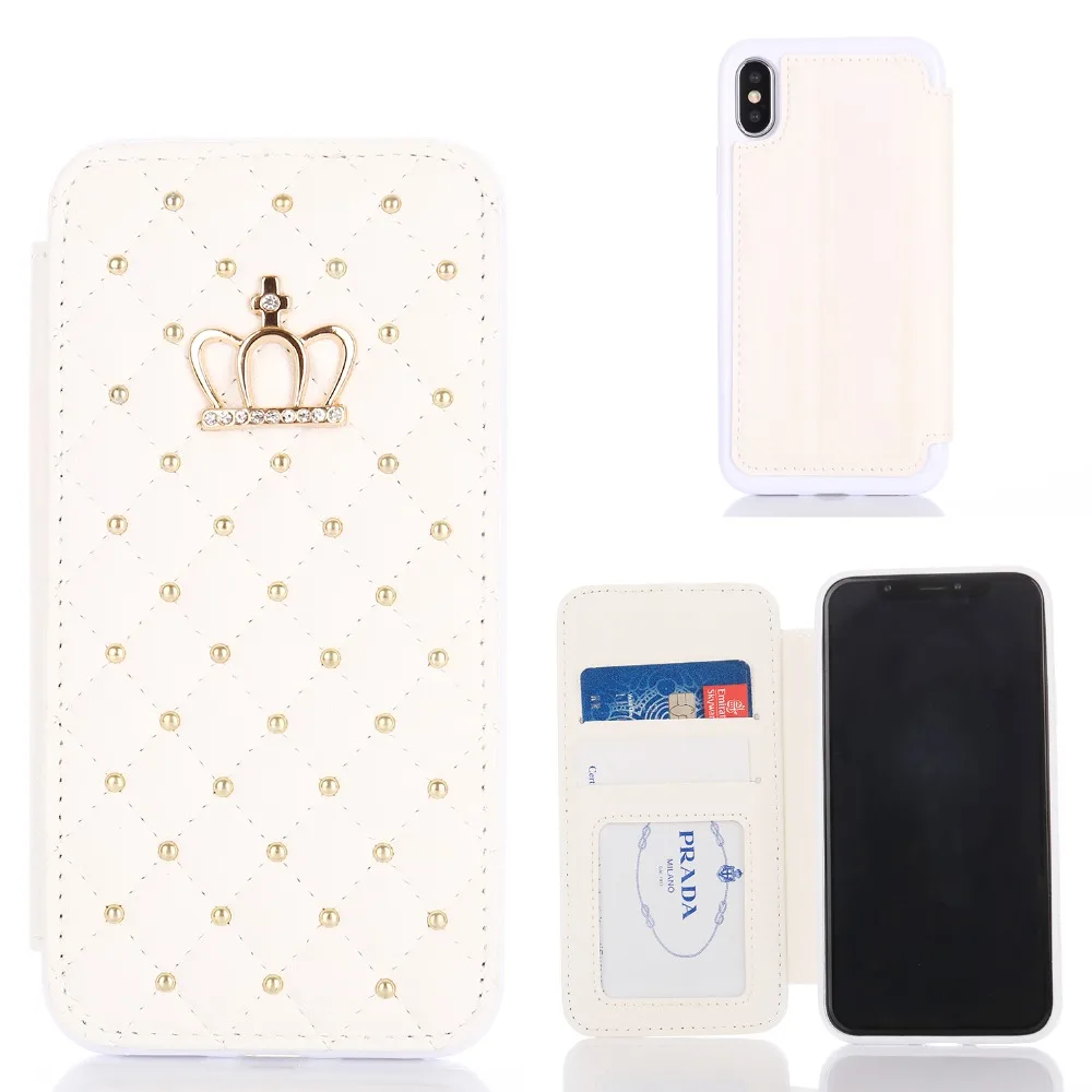 Кожаный бумажник для iPhone 5 6 6s 7 8 Plus X XR XS Max блестящий чехол Корона Королева Стиль Чехлы флип-чехол для телефонов пакет
