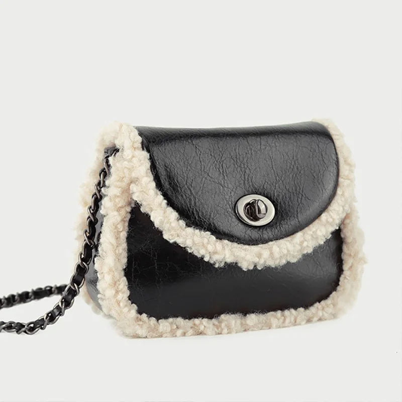 

Female 2021 New Korean Autumn Winter Chain Lamb Wool Single Shoulder Messenger Bag Semi-circular Saddle Bag