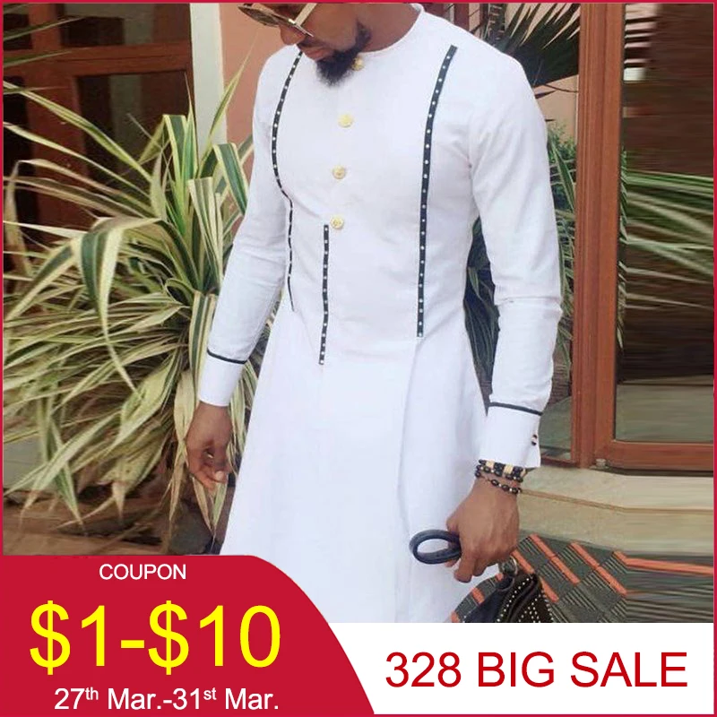 Африканская одежда мужская Дашики Традиционная Футболка Топы с длинными