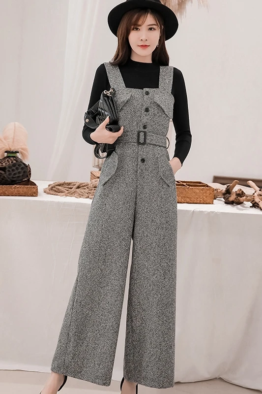 Комбинезон женский Осень и зима 2019 новый осенний однотонный Карманный нагрудник