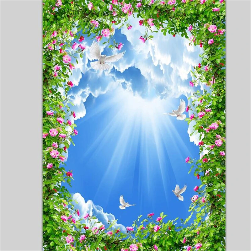 Custom wallpaper 3D Photo murals Beautiful Blue sky White Cloud Butterfly Ceiling Zenith Living room Papel de pared 3d | Обустройство
