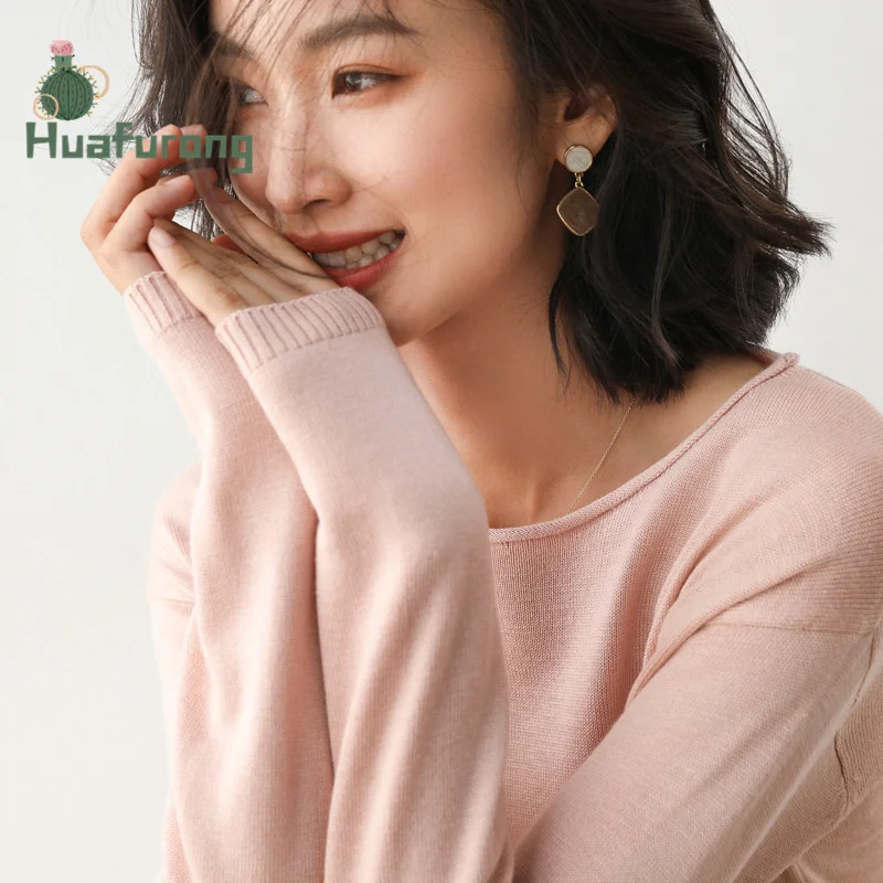 

Осень 2021, новинка, рубашка с V-образным вырезом, простой женский свитер с круглым вырезом и длинными рукавами, вязаный женский свитер