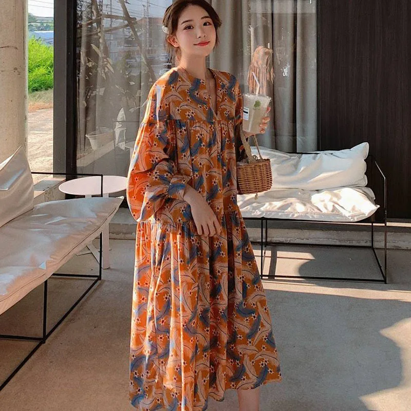 Женское Повседневное платье до середины икры [EWQ] большого размера с v-образным