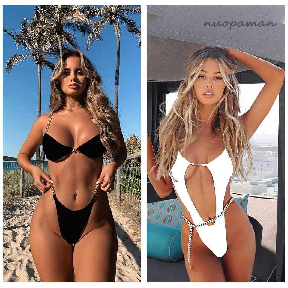 Женский сексуальный комплект бикини с металлической цепочкой купальник женский