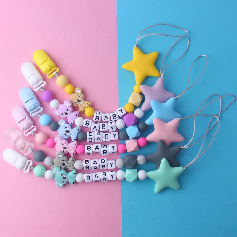 

New Colorful Silicone Baby Pacifier Clips Chupete Chain Baby Gifts Silicone Pacifier Holder Food Grade Silicone hand Made