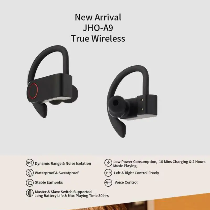 Ear Hook Sweatproof Wireless Bluetooth 5.0 Sports Earphones Stereo Bass Headphones Gym Headset TWS Earphone | Электроника