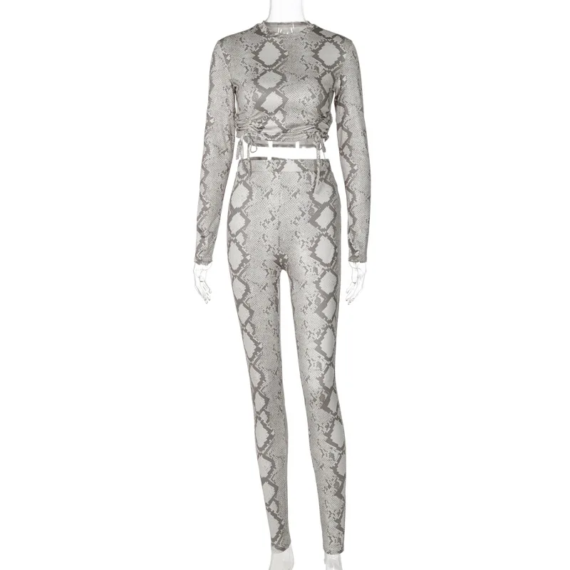 

BOOFEENAA Snakeskin Print Sexy 2 Piece Set Women Club Outfits Fall 2020 Long Sleeve Crop Top Pants Ladies Tracksuit Sets C70CG30